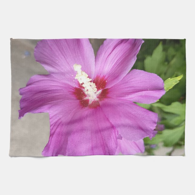Pink Hollyhock Flower Kitchen Towel (Horizontal)