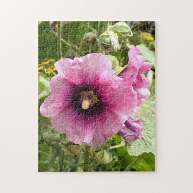 PINK HOLLYHOCK FLOWERS JIGSAW PUZZLE (Vertical)