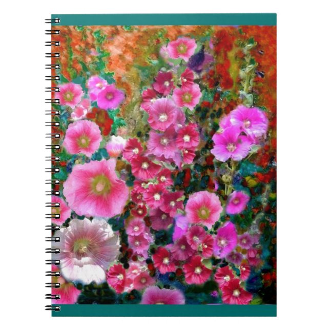 Pink Hollyhock Garden Gifts by Sharles Spiral Notebook (Front)