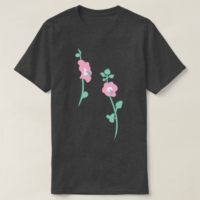 pink hollyhock garden pattern T-Shirt (Design Front)