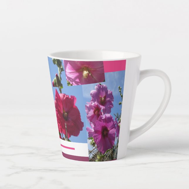 Pink Hollyhocks Design Latte Mug (Right)