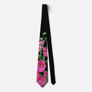 Pink Hollyhocks on Black Tie
