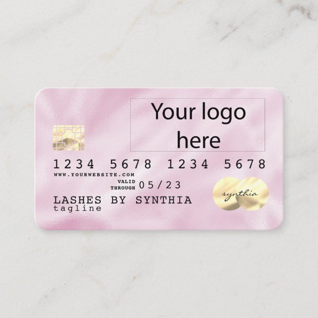 Pink Holograph Unicorn Credit Card add your logo (Front)