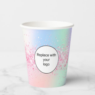 Pink holographic business corporate logo qr code paper cups