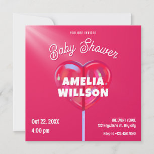 Pink holographic candy sweet baby shower invitation