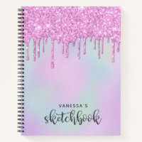 Pink Holographic Glitter Drips Artist Sketchbook
