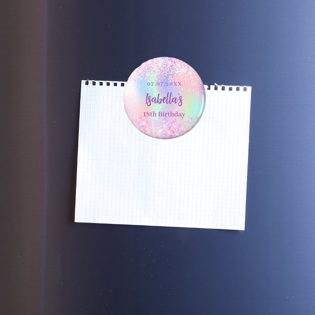 Pink holographic name birthday party magnet (Creator Uploaded)