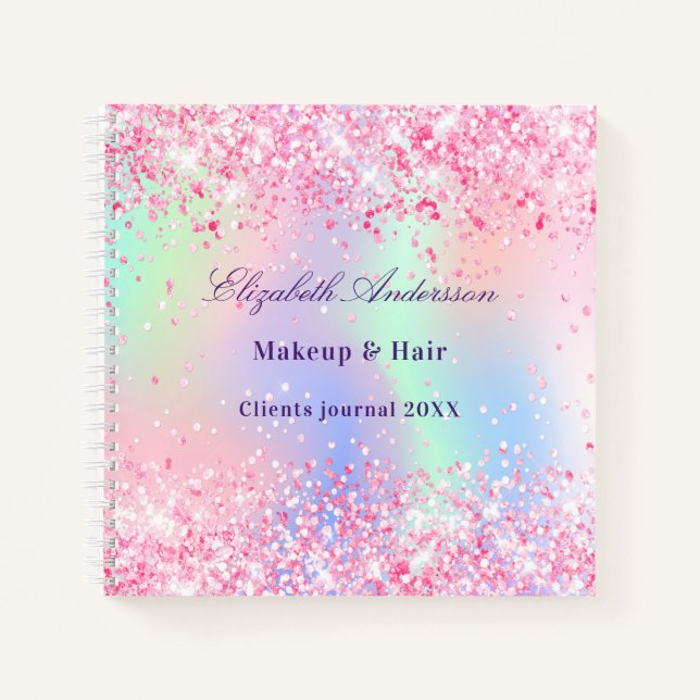 Pink holographic name business notebook (Front)