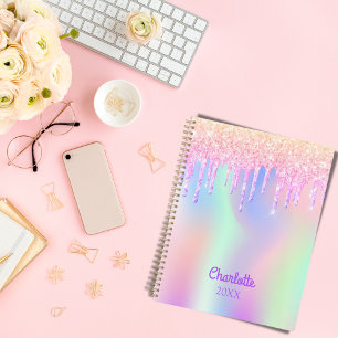 Pink holographic name drips 2025 planner