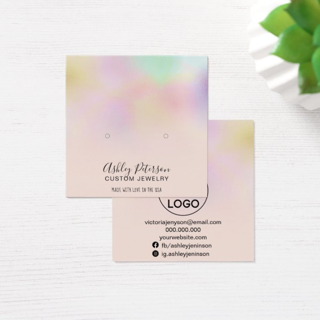 Pink holographic ombre studs earrings display (Desk)
