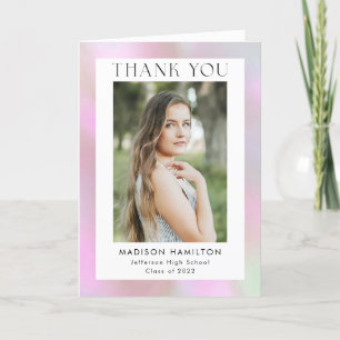 Pink Holographic Photo Graduation Thank You Card