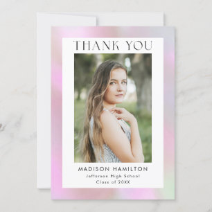 Pink Holographic Photo Graduation Thank You Card