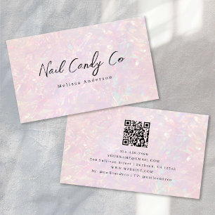 Pink Holographic QR Code Luxe Business Card