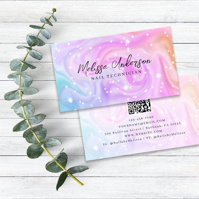 Pink Holographic QR Code Luxe Business Card (Creator Uploaded)