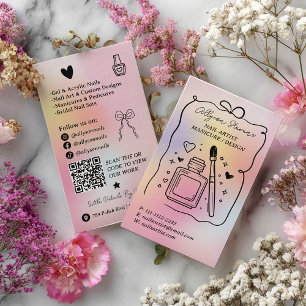 Pink Holographic Rainbow Nails Artist QR Code Business Card
