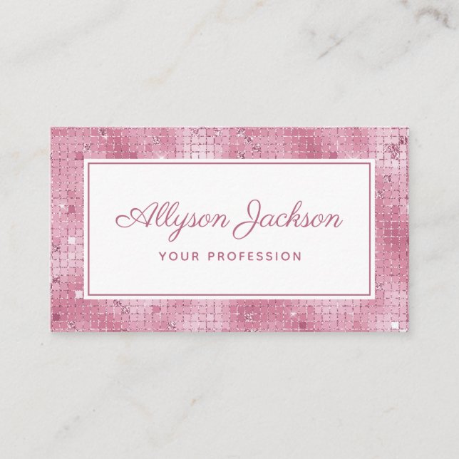 Pink Holographic Script Business Card (Front)