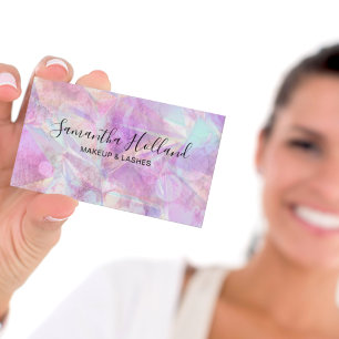 Pink Holographic Social Icon QR Code Makeup Business Card