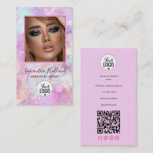 Pink Holographic Social Icon QR Code Makeup Business Card