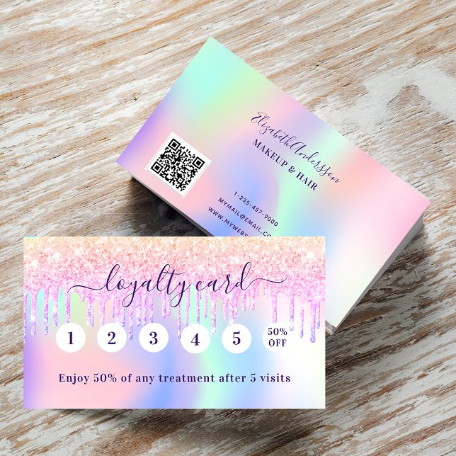 Pink holograpic purple drips qr code loyalty card (Creator Uploaded)