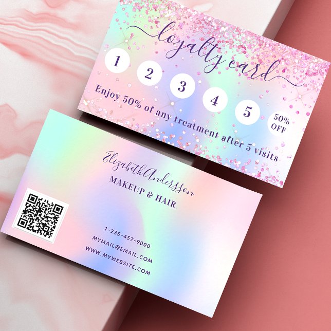 Pink holograpic purple sparkles qr code loyalty card (Creator Uploaded)
