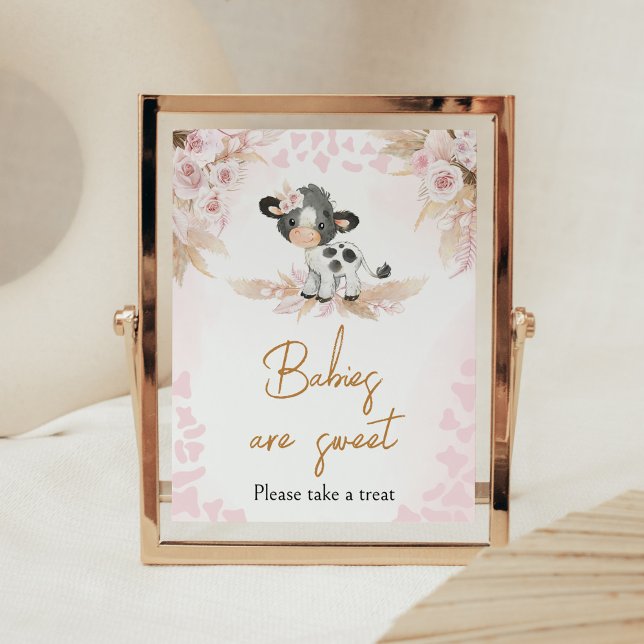 Pink Holy Cow Baby Shower Babies are Sweet Poster (Highland Cow Baby Shower Babies are Sweet Sign)