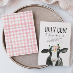 Pink Holy Cow Birthday Invitation   Cow Invitation