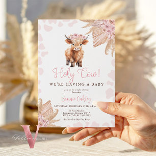 Pink Holy Cow Boho Dried Flower Baby Shower Invitation