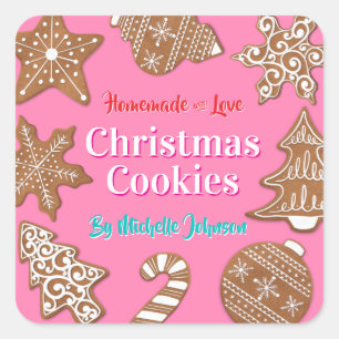 Pink Homemade Christmas Cookies Square Sticker