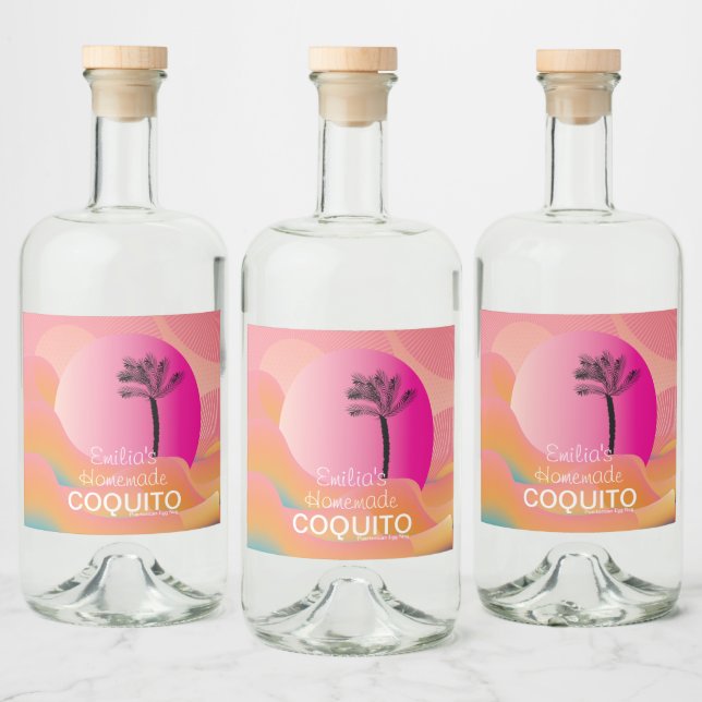 Pink Homemade Coquito Recipe Business Branding Liquor Bottle Label (Bottles)