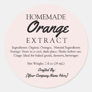 Pink Homemade Orange Extract Ingredients Crafted Classic Round Sticker