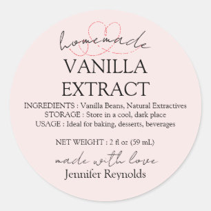 Pink Homemade Vanilla Extract Label Instructions