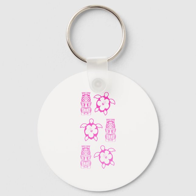 Pink Honu And Tiki Mask Key Ring (Front)