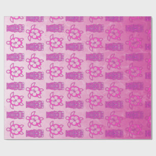 Pink Honu And Tiki Mask Wrapping Paper