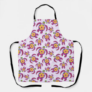 Pink Honu Turtles Hibiscus Flowers Apron