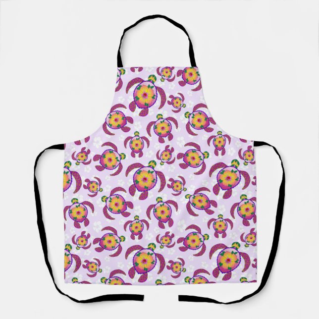Pink Honu Turtles Hibiscus Flowers Apron (Front)