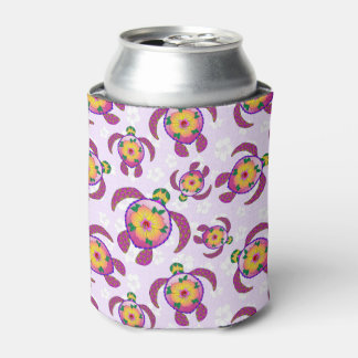 Pink Honu Turtles Hibiscus Flowers Can Cooler