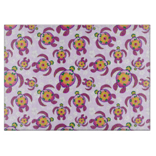 Pink Honu Turtles Hibiscus Flowers Cutting Board