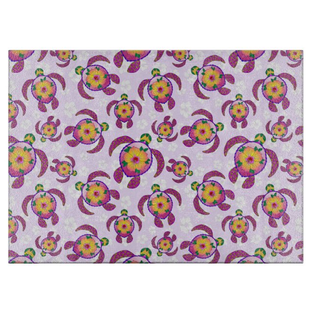 Pink Honu Turtles Hibiscus Flowers Cutting Board (Front)
