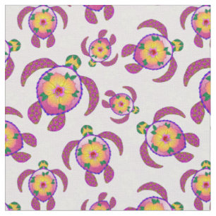 Pink Honu Turtles Hibiscus Flowers Fabric