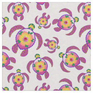 Pink Honu Turtles Hibiscus Flowers Fabric