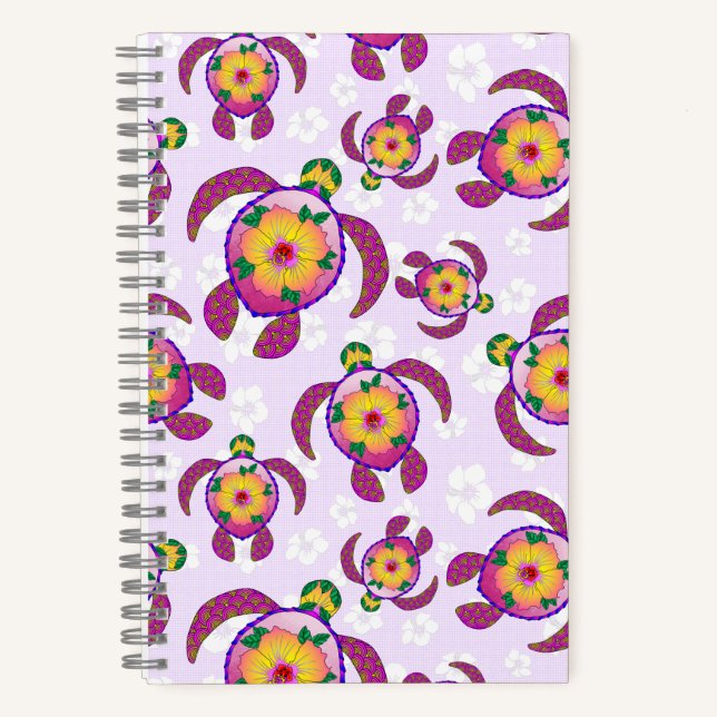 Pink Honu Turtles Hibiscus Flowers Notebook (Front)
