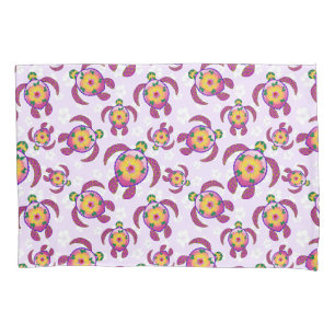 Pink Honu Turtles Hibiscus Flowers Pillowcase