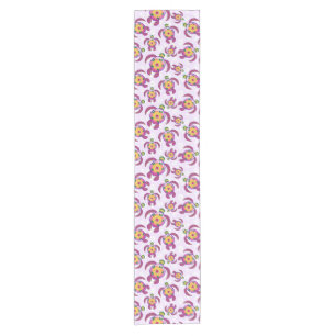 Pink Honu Turtles Hibiscus Flowers Short Table Runner