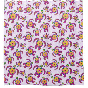 Pink Honu Turtles Hibiscus Flowers Shower Curtain
