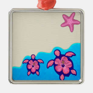 Pink Honu Turtles Metal Tree Decoration