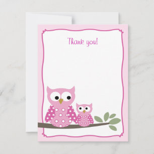 Pink Hoot Owls Flat Thank you note card