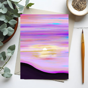 Pink Horizons   Watercolor Sunset Painted Postcard