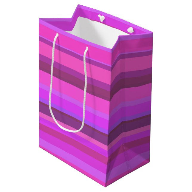 Pink horizontal stripes medium gift bag (Front Angled)