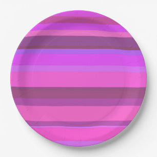 Pink horizontal stripes paper plate