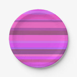 Pink horizontal stripes paper plate